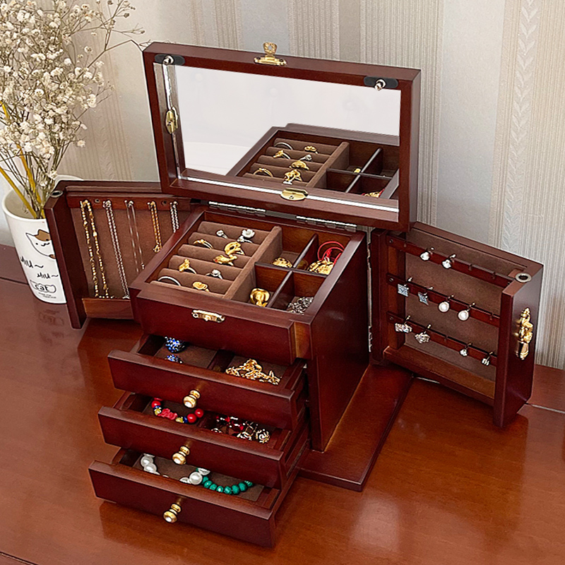 Women Accessories Drawer - Drewniane pudełko na biżuterię Aksamitna szuflada