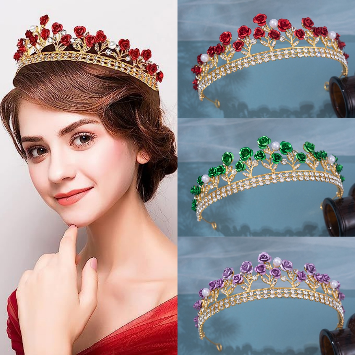 Women Accessories For Wedding - Barokowa ceramiczna korona ślubna z cyrkoniami,