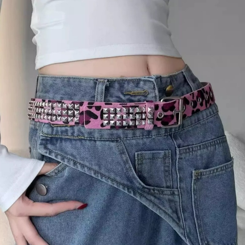 Pasek Y2K w panterkę z nitami, – Women'S Jeans Accessories Chain recenzja i cena